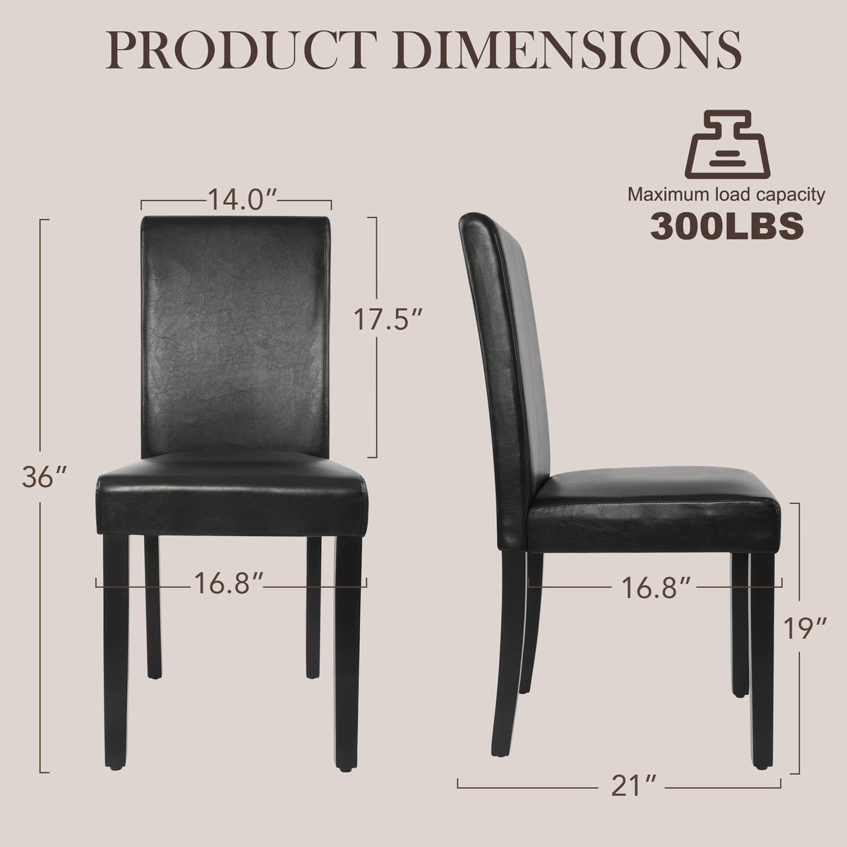 Black Upholstered Dining Chairs Set of 6 with Solid Wood Legs J3712