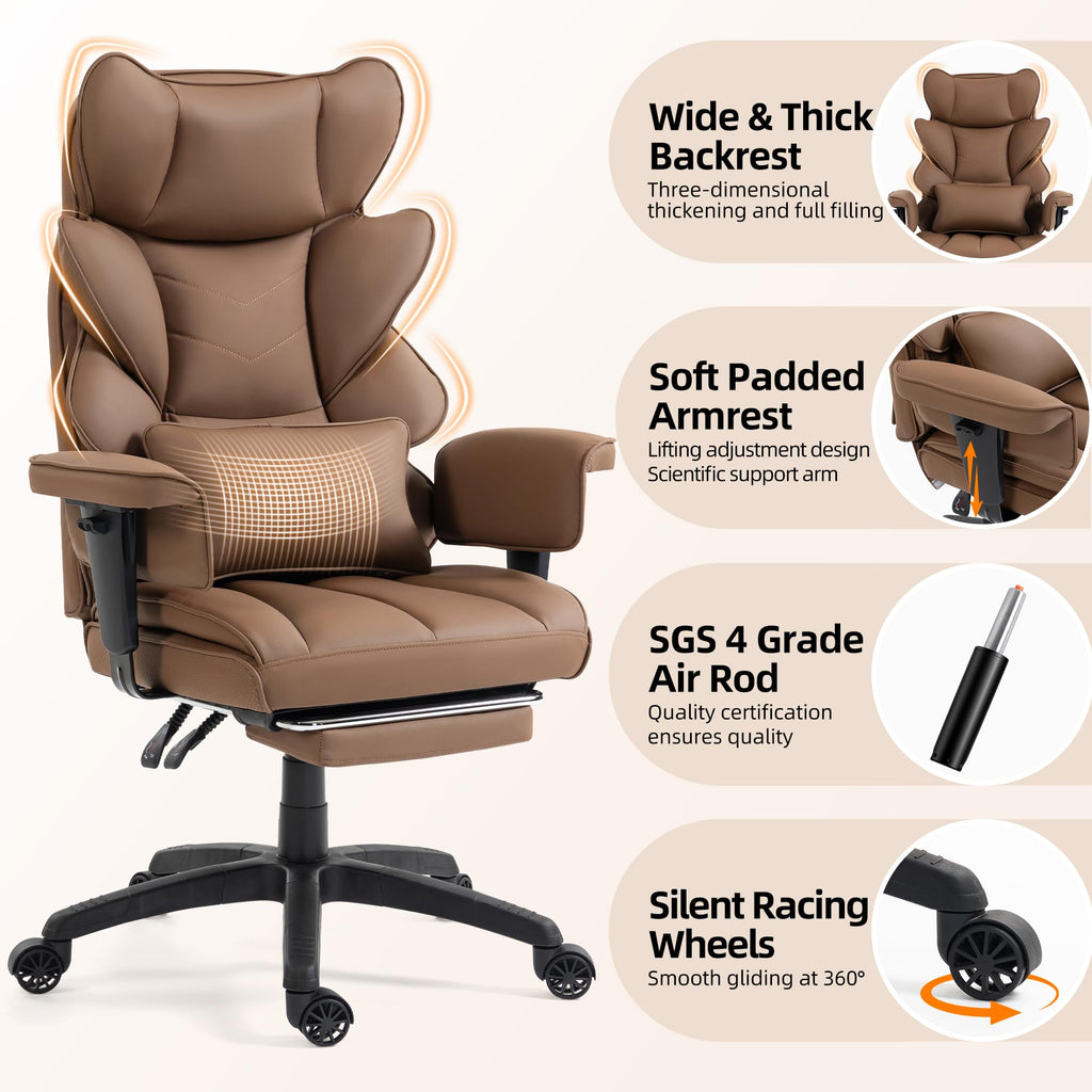 Brown Ergonomic Office Chair with Footrest B396