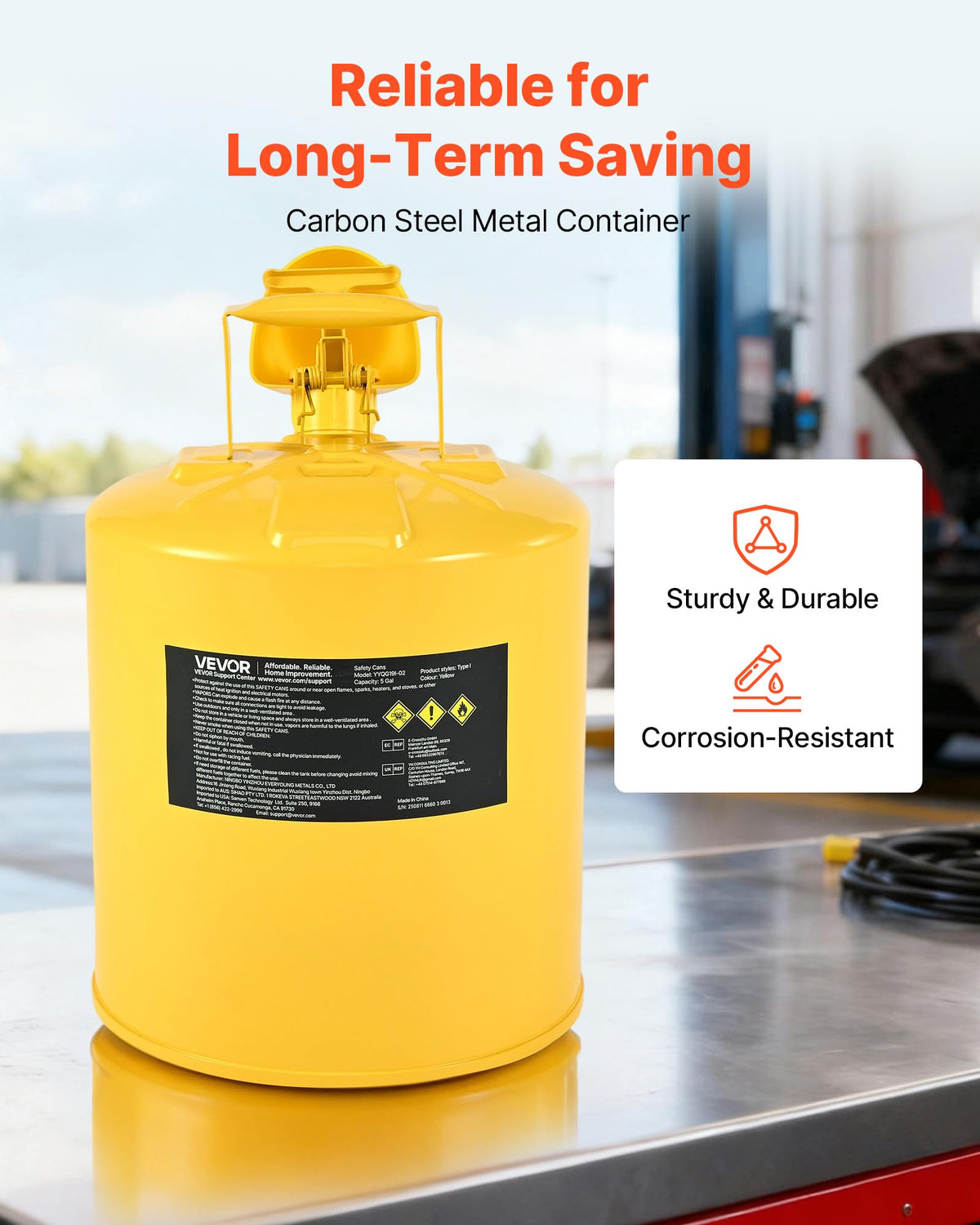 5 Gallon Type I Yellow Metal Container with Flame Arrester Q2786