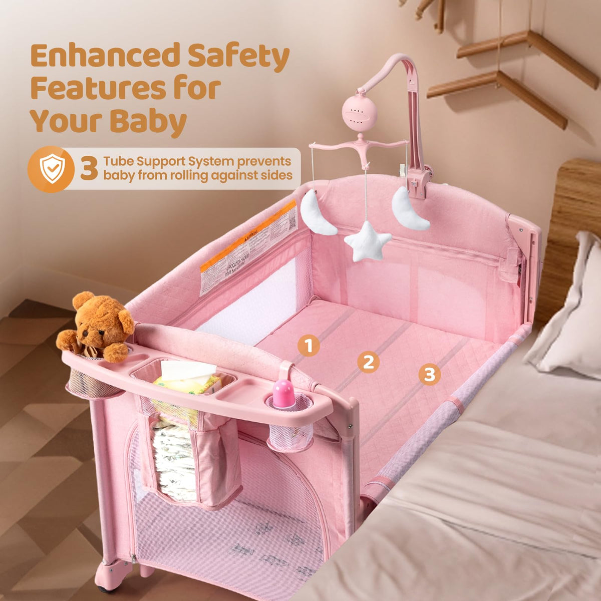 9 in 1 Bedside Bassinet with Changing Table A7702