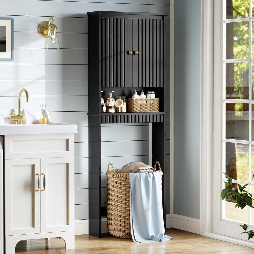 Black Over The Toilet Storage Cabinet with Adjustable Shelf Z3971