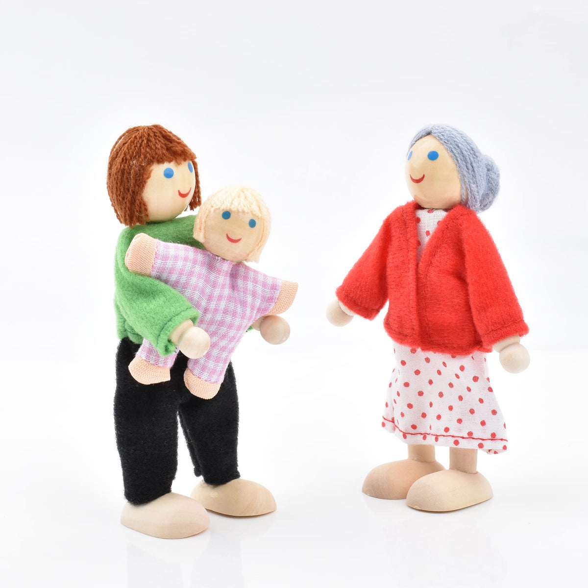 Wooden Dollhouse Dolls Family Set of 8 Miniature Figures and 2 Pets X98691