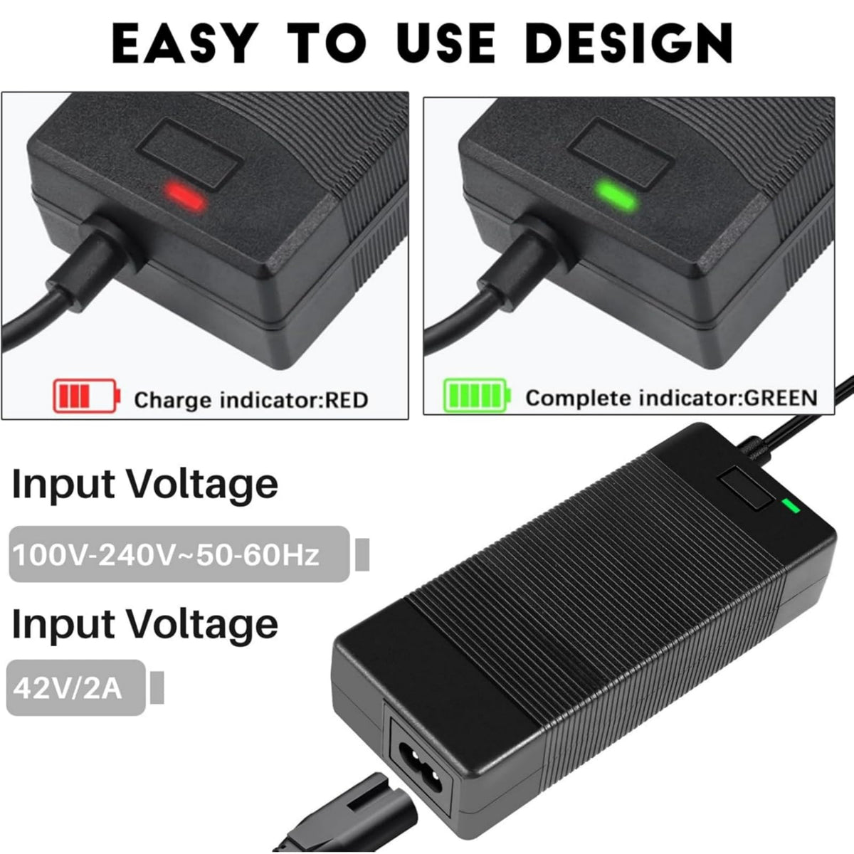 42V 2A/1.5A Universal 5 Plugs Fast Electric Charger for 36V Lithium Battery L48480
