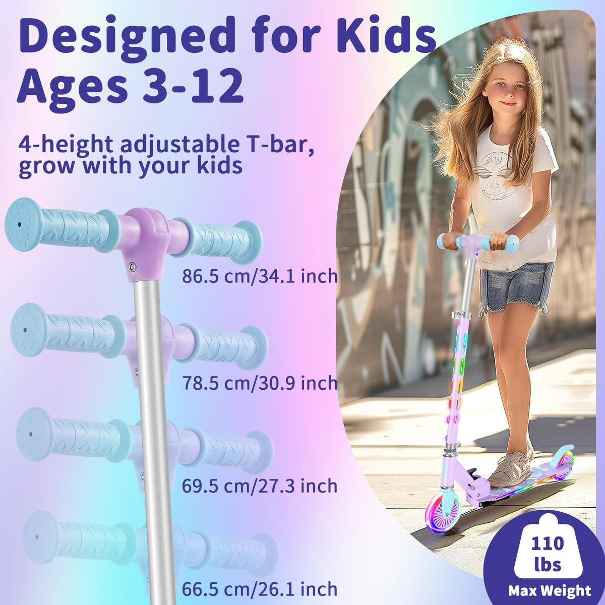 2 Wheel Folding Lightweight Kick Scooter with Light-Up Wheels X39975