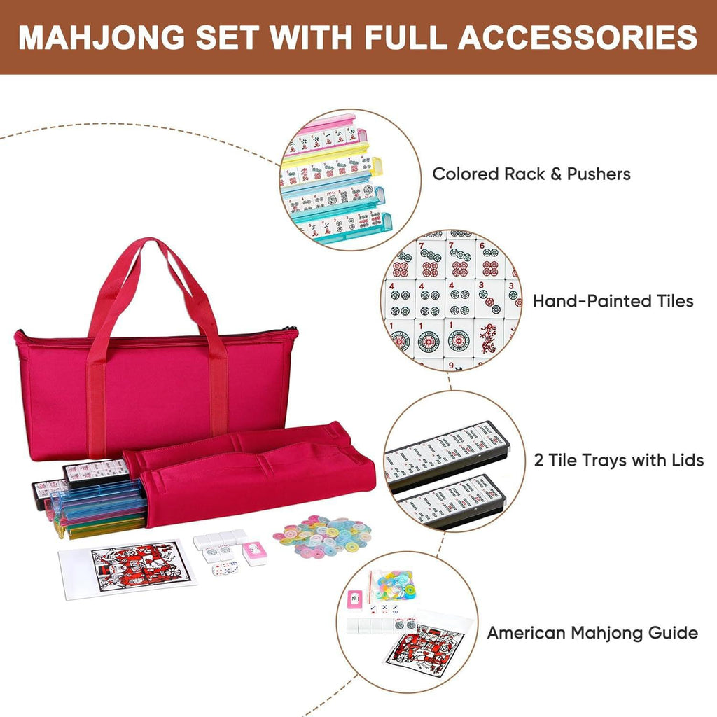 166 Tiles Mahjong Set with Racks Pushers Bag V617847