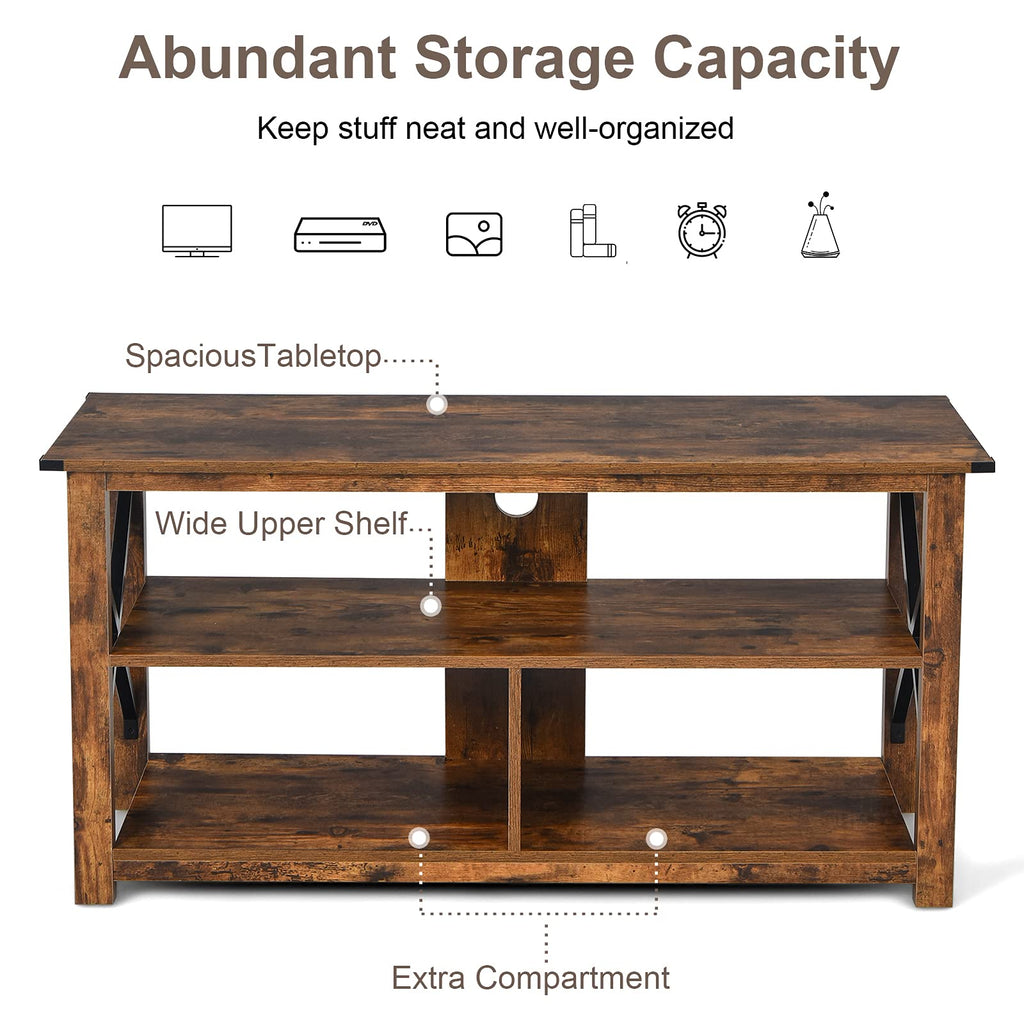 Brown 3 Tier Wood TV Stand with Open Shelves H327
