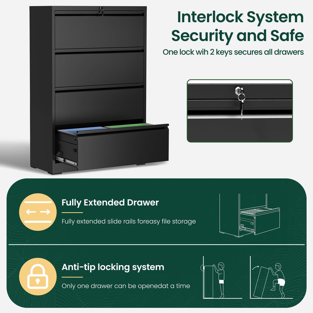 4 Drawer Black Metal File Cabinet Y84523