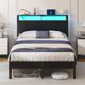 Full Size Metal Bed Frame with Storage Headboard O235