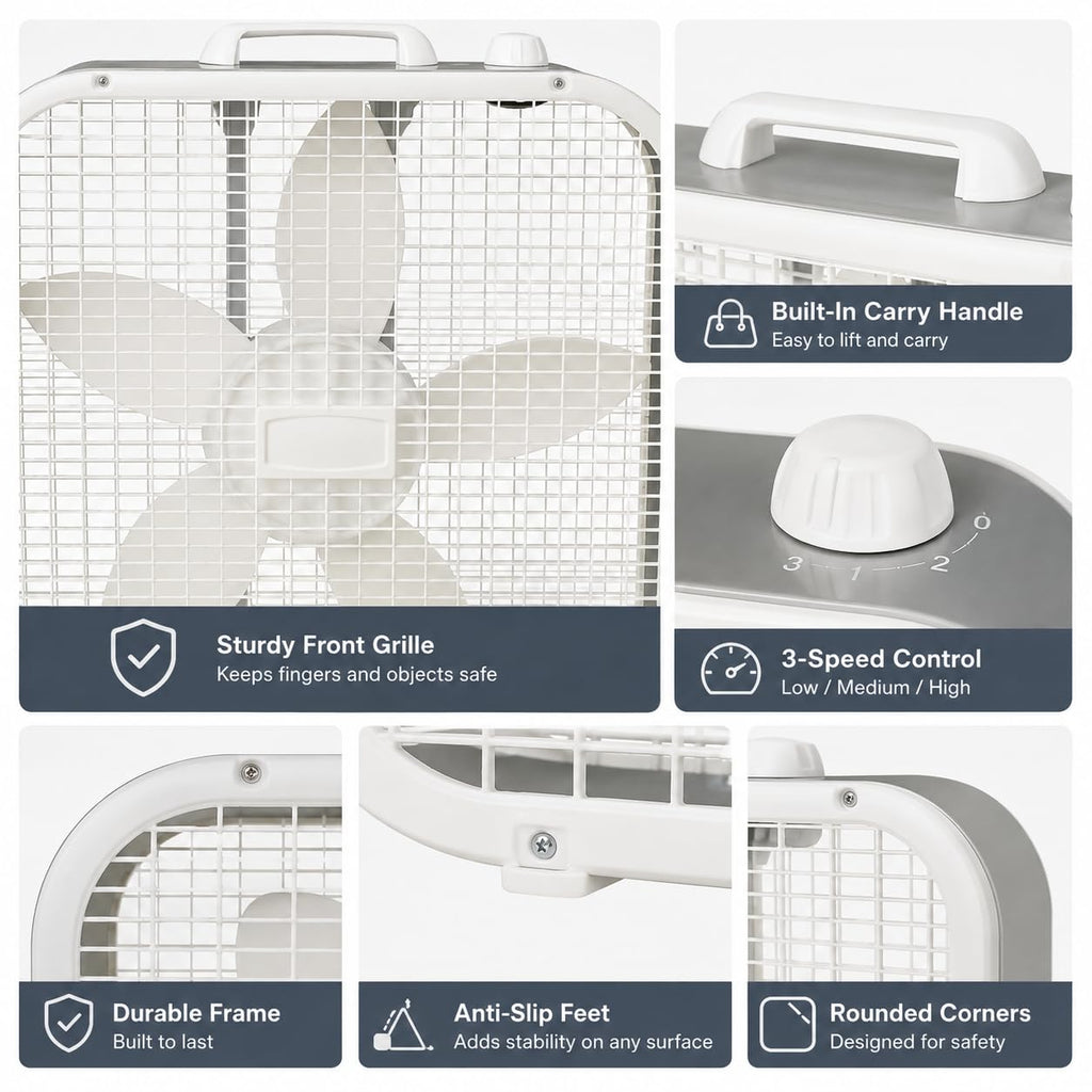 20 Inch 3 Speed White Box Fan M5680