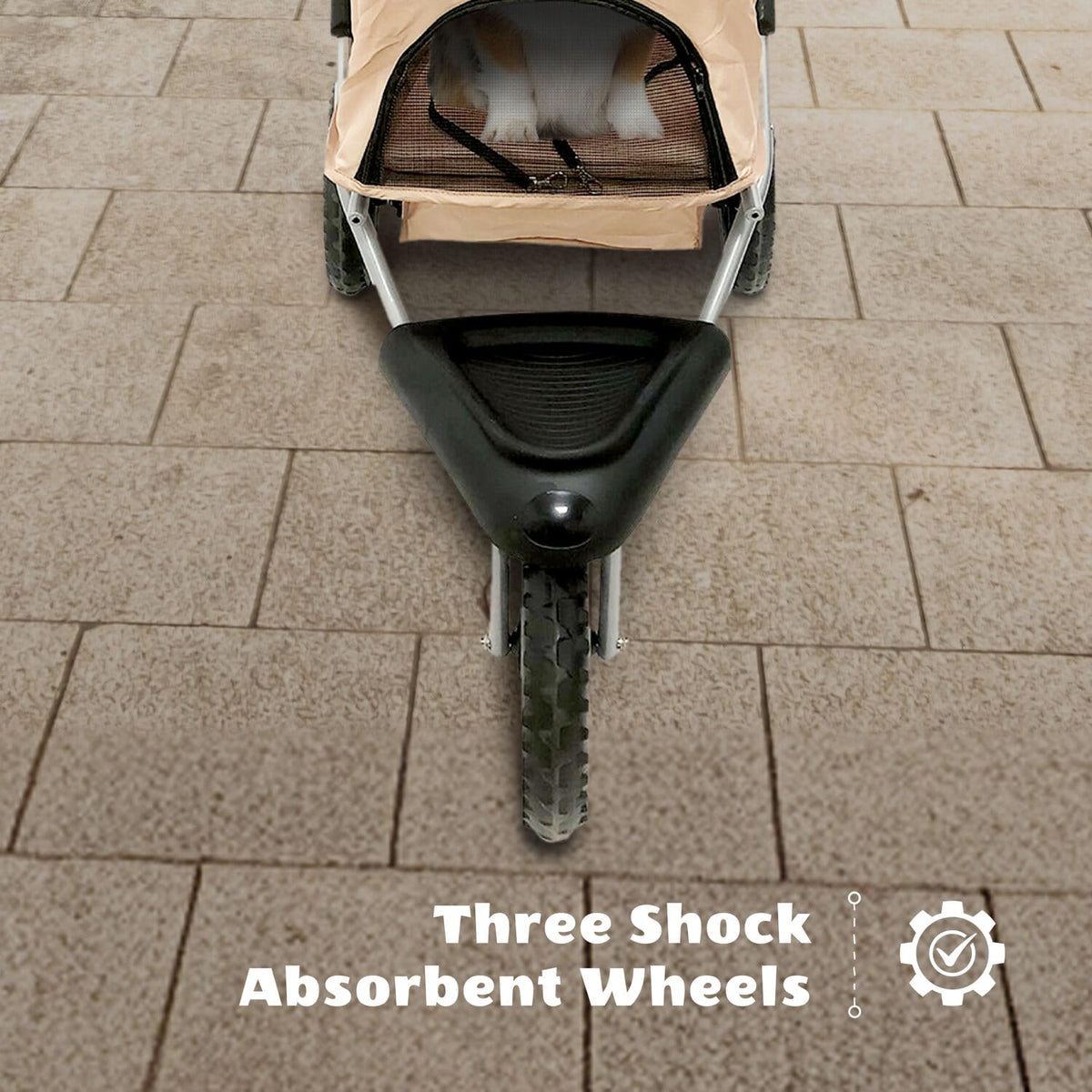 3-Wheel Dog Stroller with Storage Basket and Cup Holders, Tan D6409