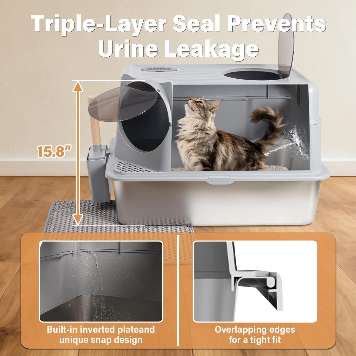 XL Stainless Steel Enclosed Cat Litter Box with Lid T5730
