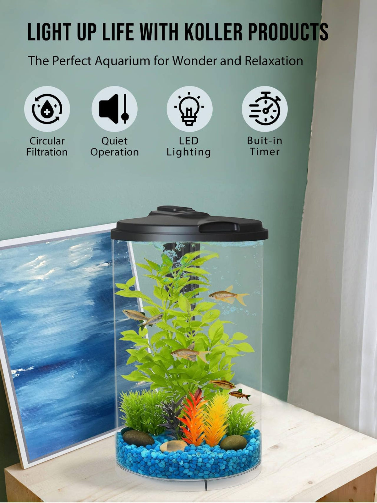 3-Gallon Aquarium with LED Lighting and Power Filter D828