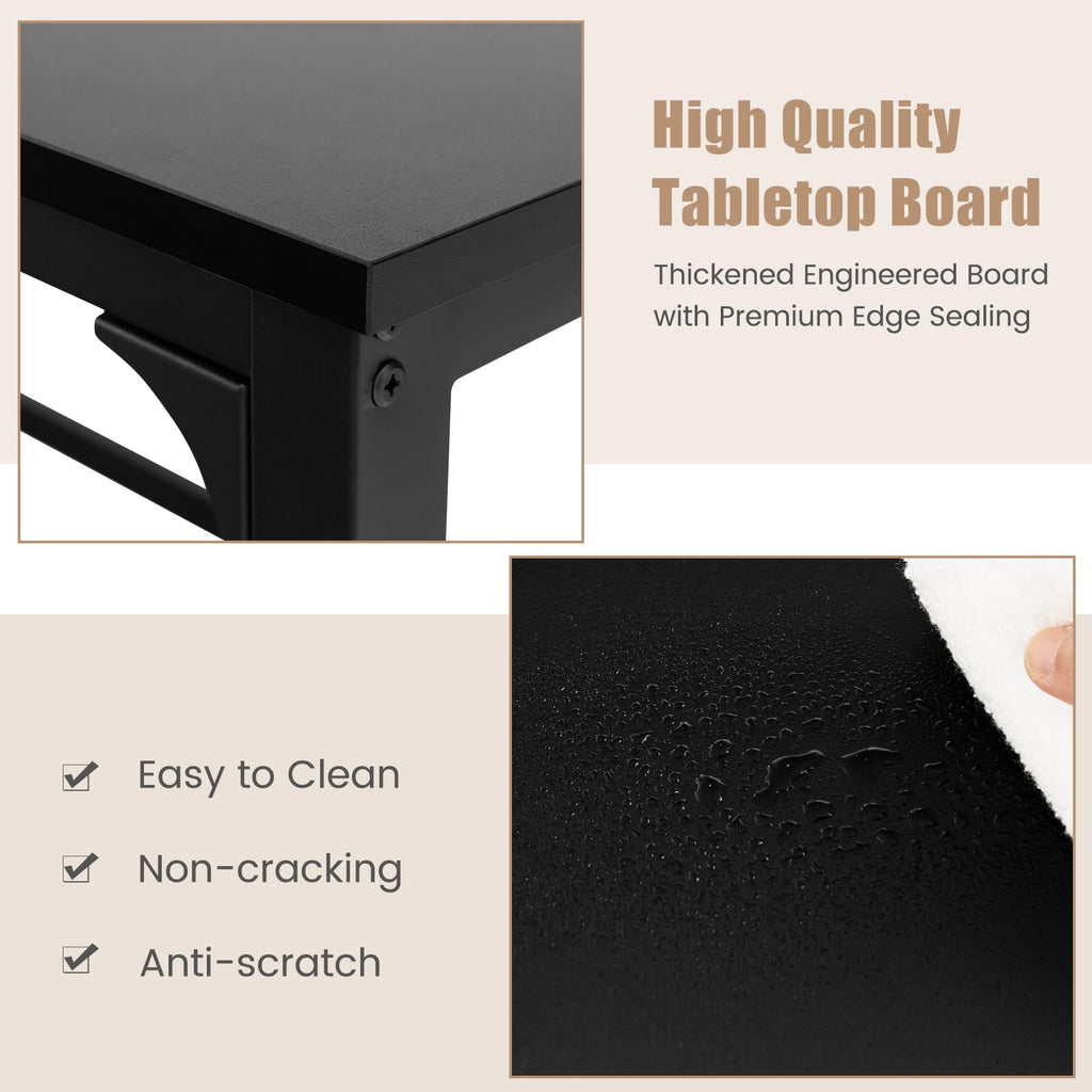 48” Mobile Computer Desk with 4 Lockable Wheels, Black Metal Frame F7912