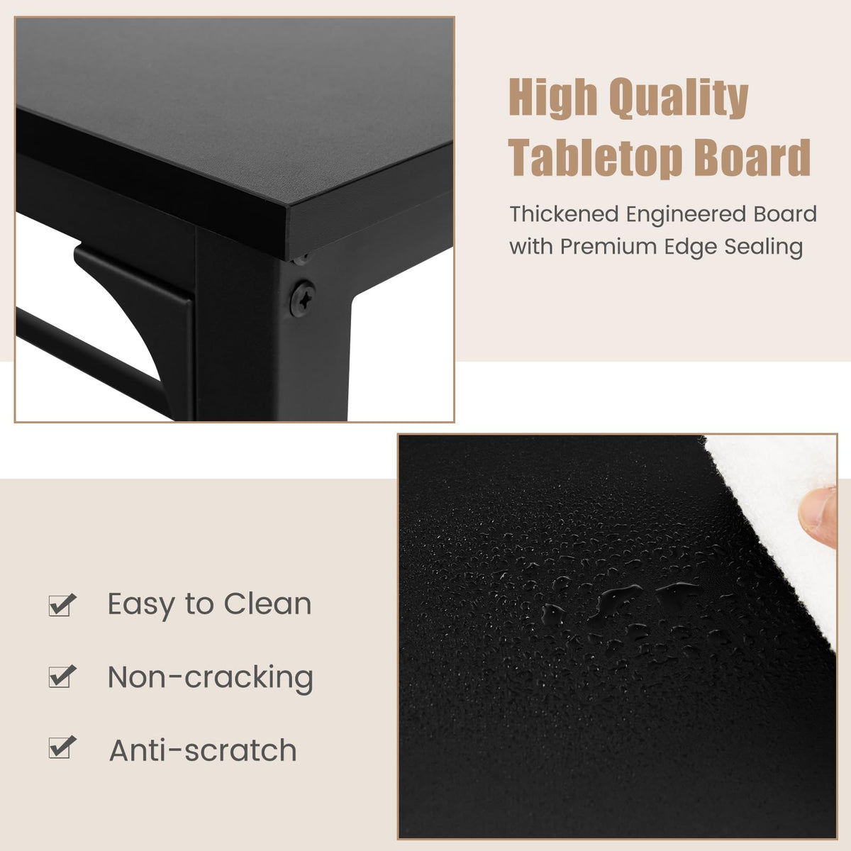 48” Mobile Computer Desk with 4 Lockable Wheels, Black Metal Frame F7912