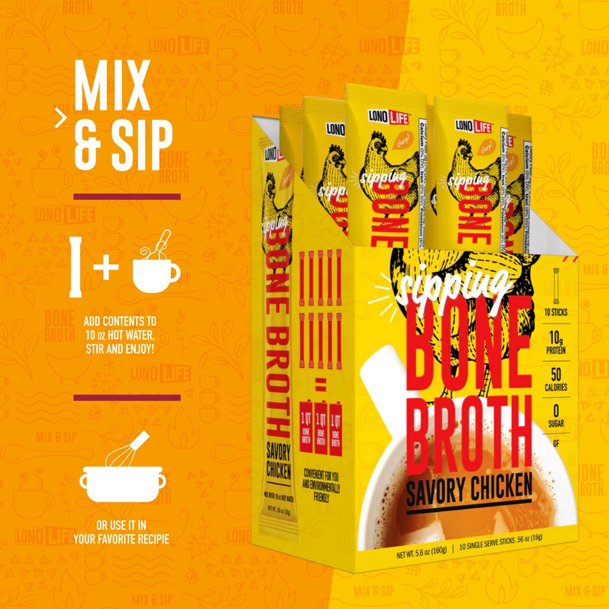 Low Sodium Chicken Bone Broth Powder, 10 Stick Packs H129483