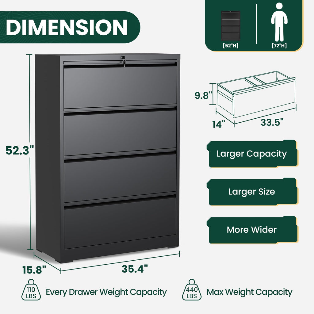 4 Drawer Black Metal File Cabinet Y84523