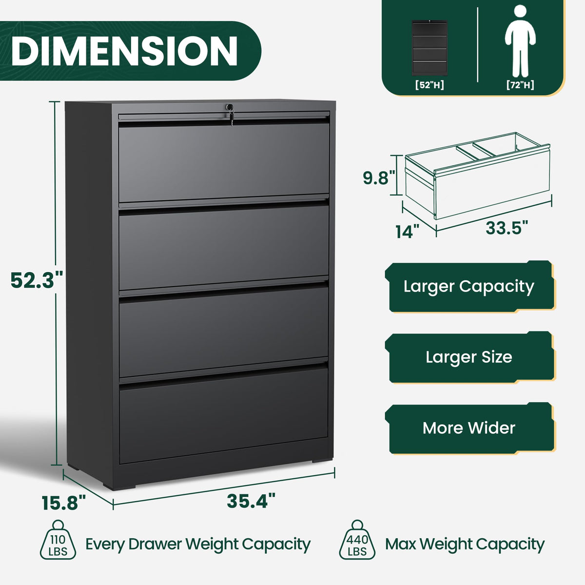 4 Drawer Black Metal File Cabinet Y84523