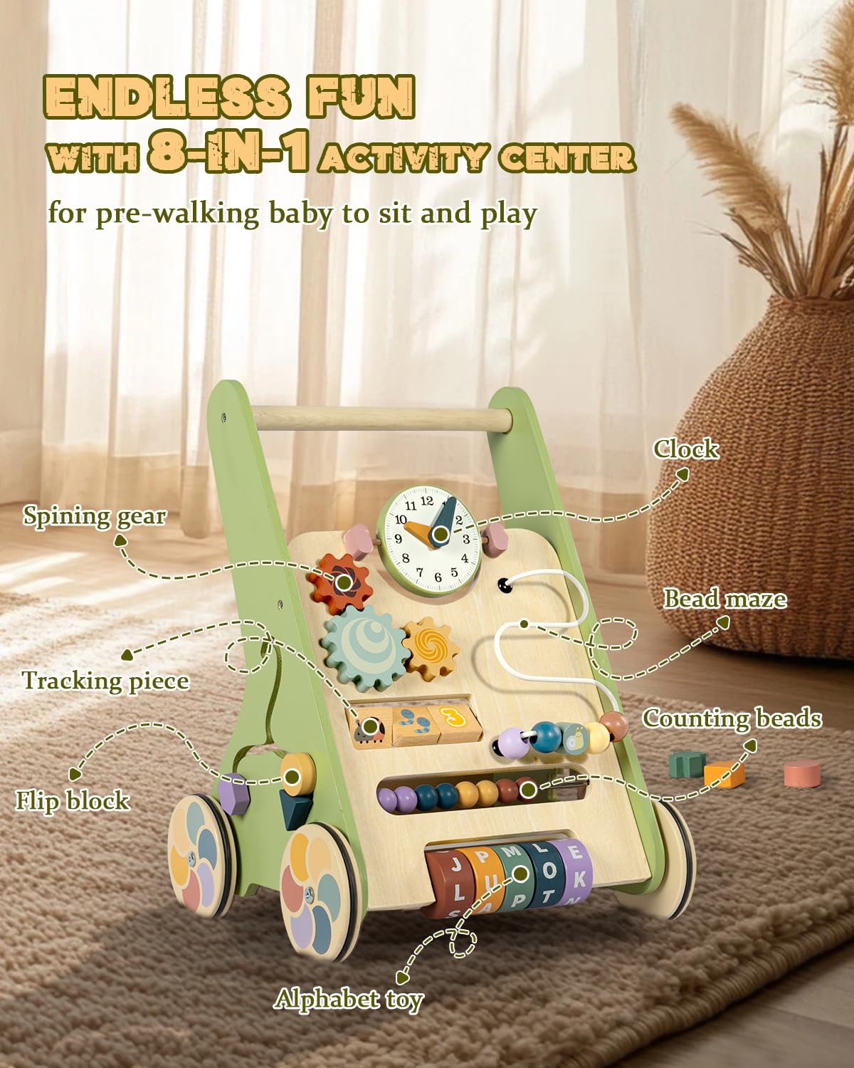 Wooden Push Walker with Wheels S87728