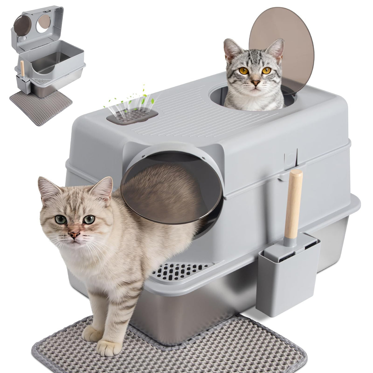 XL Stainless Steel Enclosed Cat Litter Box with Lid T5730
