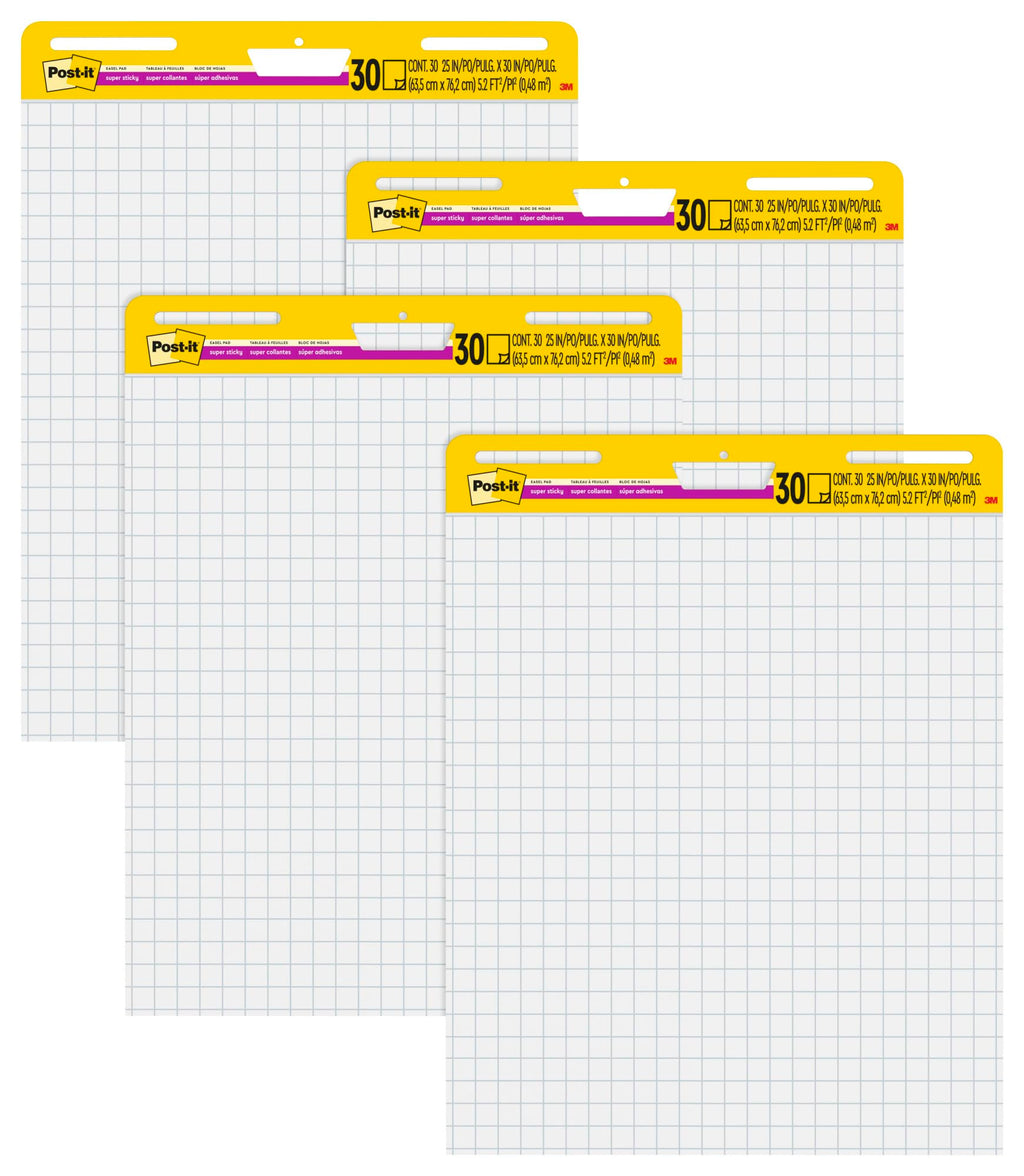 Self-Stick Easel Pad Value Pack, Quadrille Rule, 25 x 30, White, 30 Sheets, 4/Carton W518