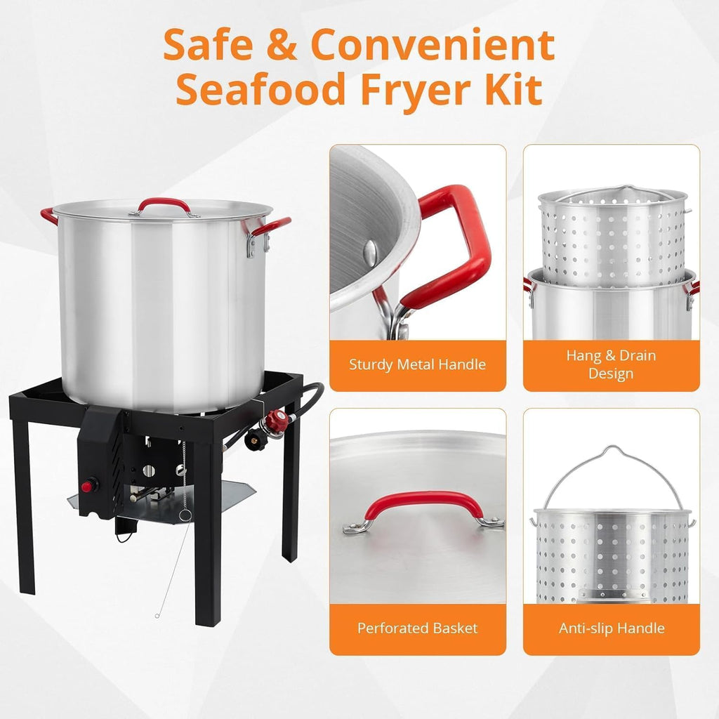 60 Qt Aluminum Seafood Boil Pot with Basket and Burner C886914