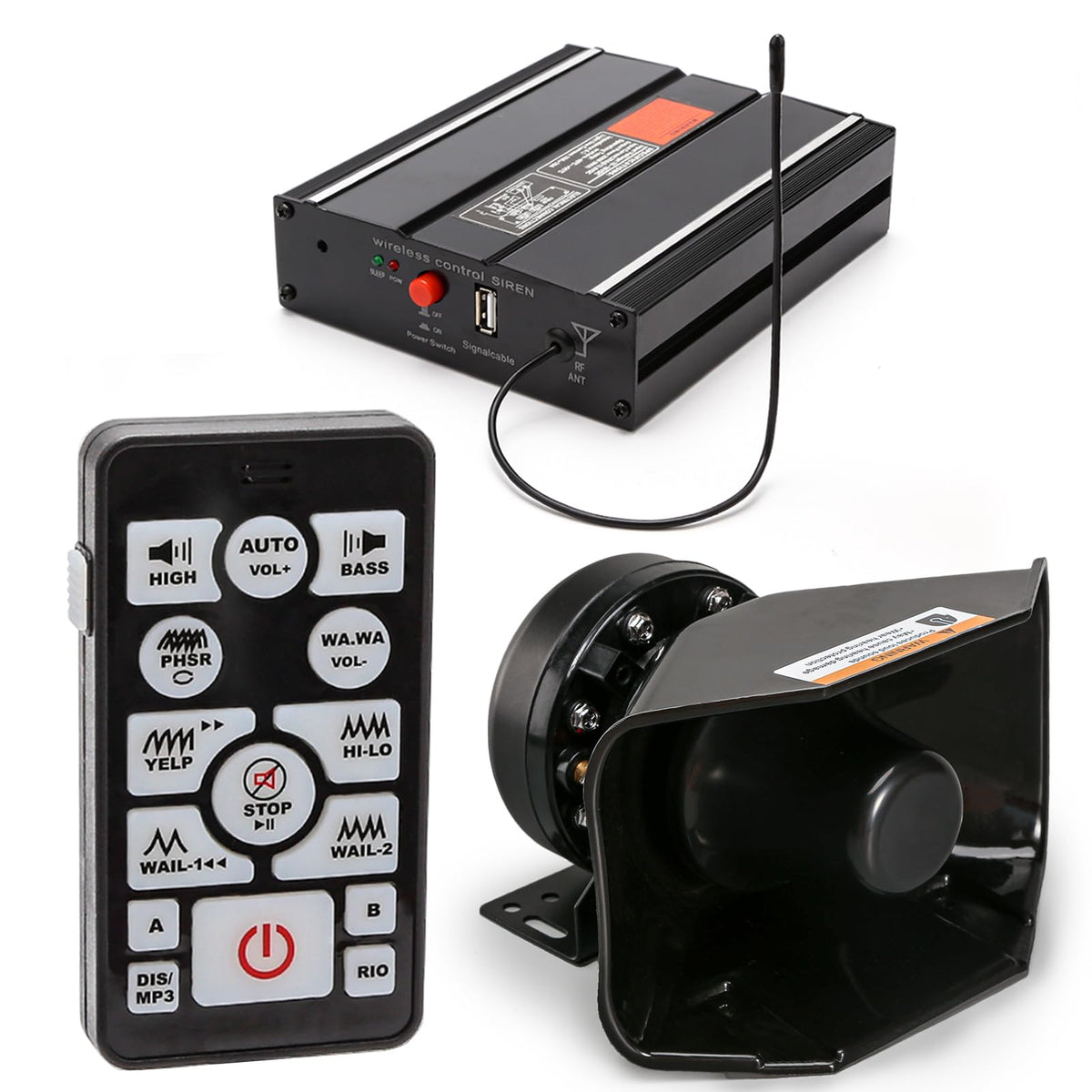 12V 200W 20 Tones Emergency Siren PA System E4531