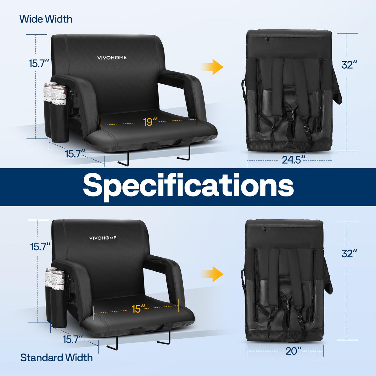 2 Pack Portable Padded Stadium Seats with Back Support and Cup Holder G483