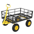 Heavy Duty Steel Garden Cart, 1200 LBS Load Capacity Wagon with 10 inch Tire and Rotating Handle, Black W35068