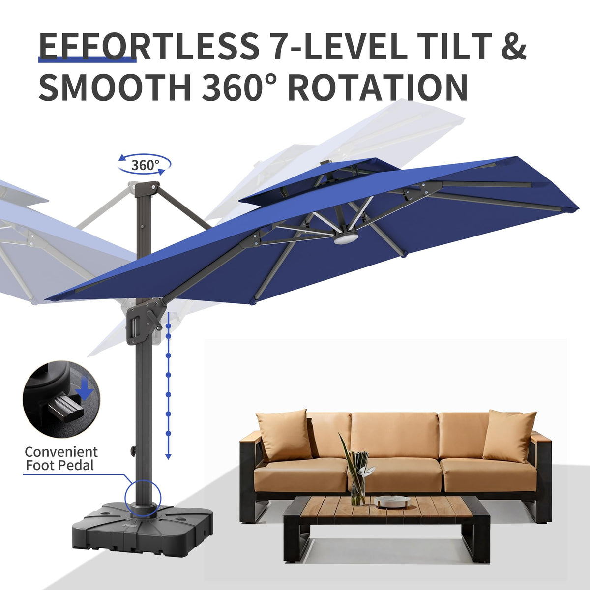 10 X 13 FT Cantilever Patio Umbrella with Base & Lights W434359