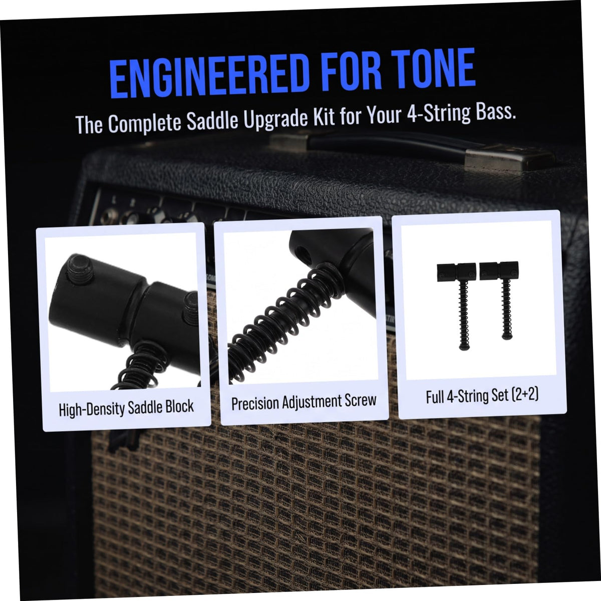 Metal Bass Guitar Bridge Saddles, 4-string, 2 Sets Black M5709