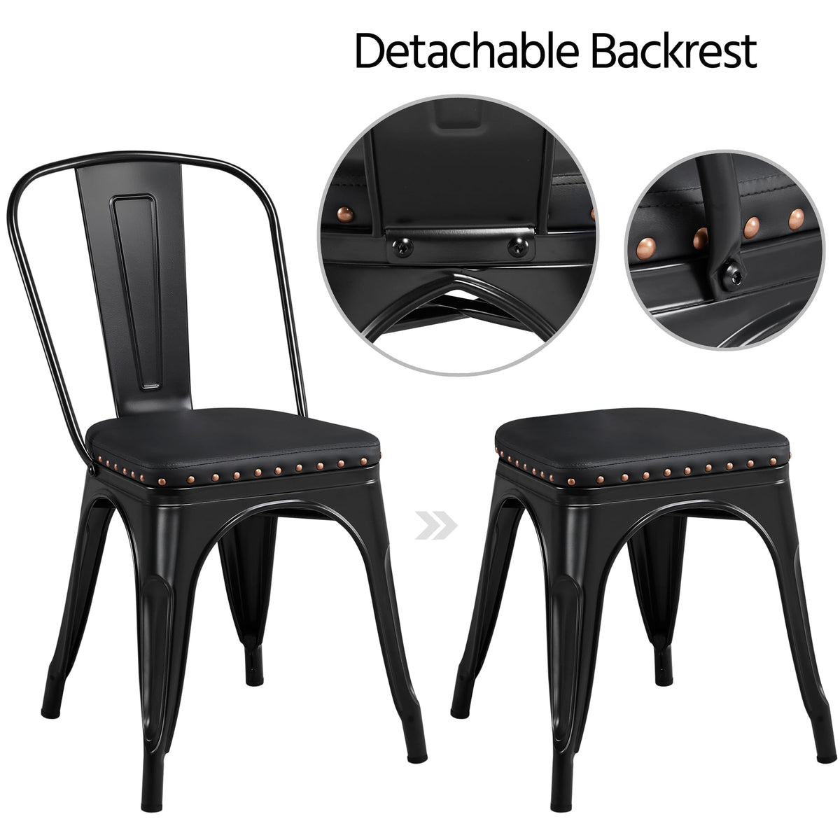 Black Cushioned Metal Dining Chairs Set of 4 V64802