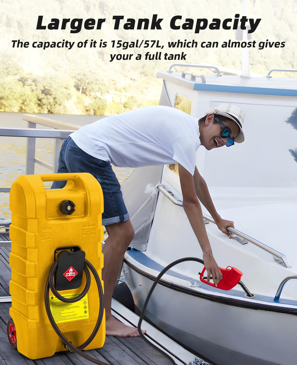 15 Gallon Portable Gas Tank with Caster and 10Ft Hose A831326