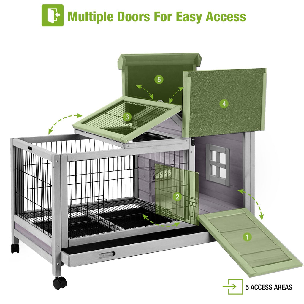 Wooden Rabbit Hutch with Removable Wire Netting and Leak Proof Tray W796