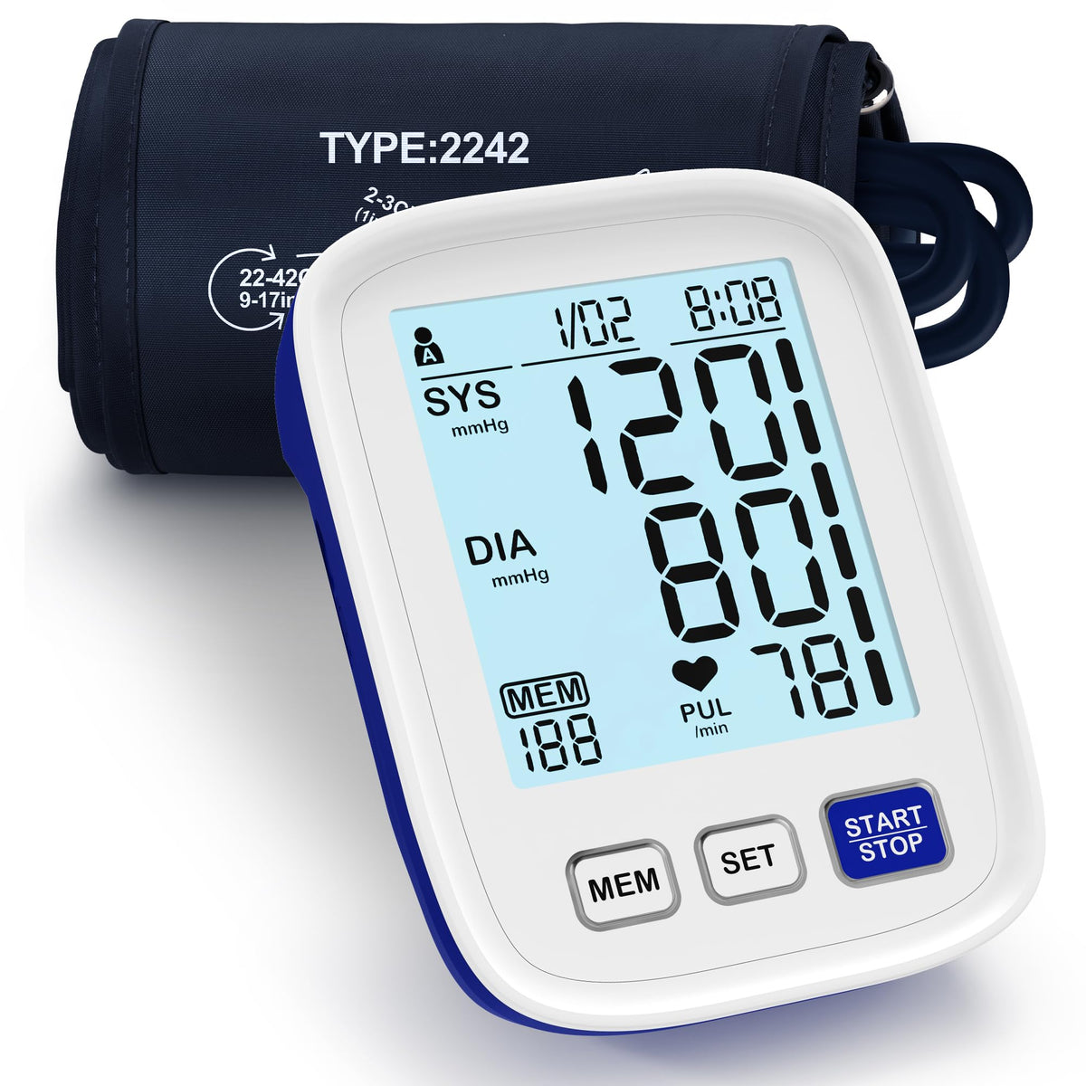 Automatic Digital Blood Pressure Monitor, 9-17 Inches Cuff, Large Backlit Screen W608981