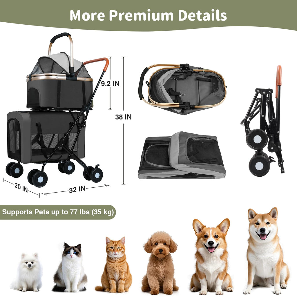 Double Pet Stroller with 4 Lockable Wheels C654585