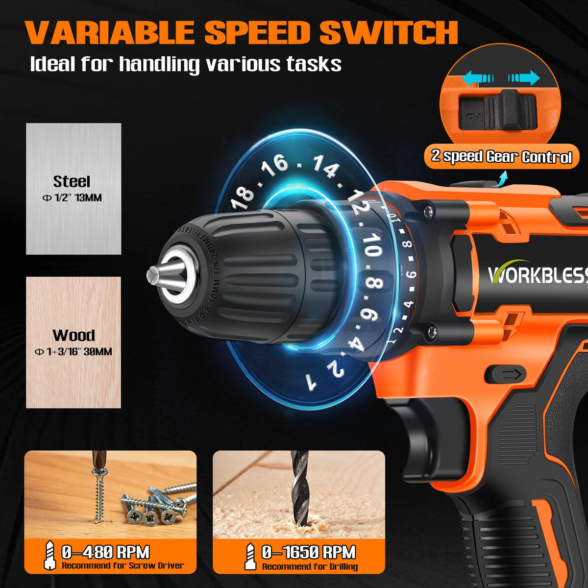 21V Cordless Drill Set with Battery Charger Y205878