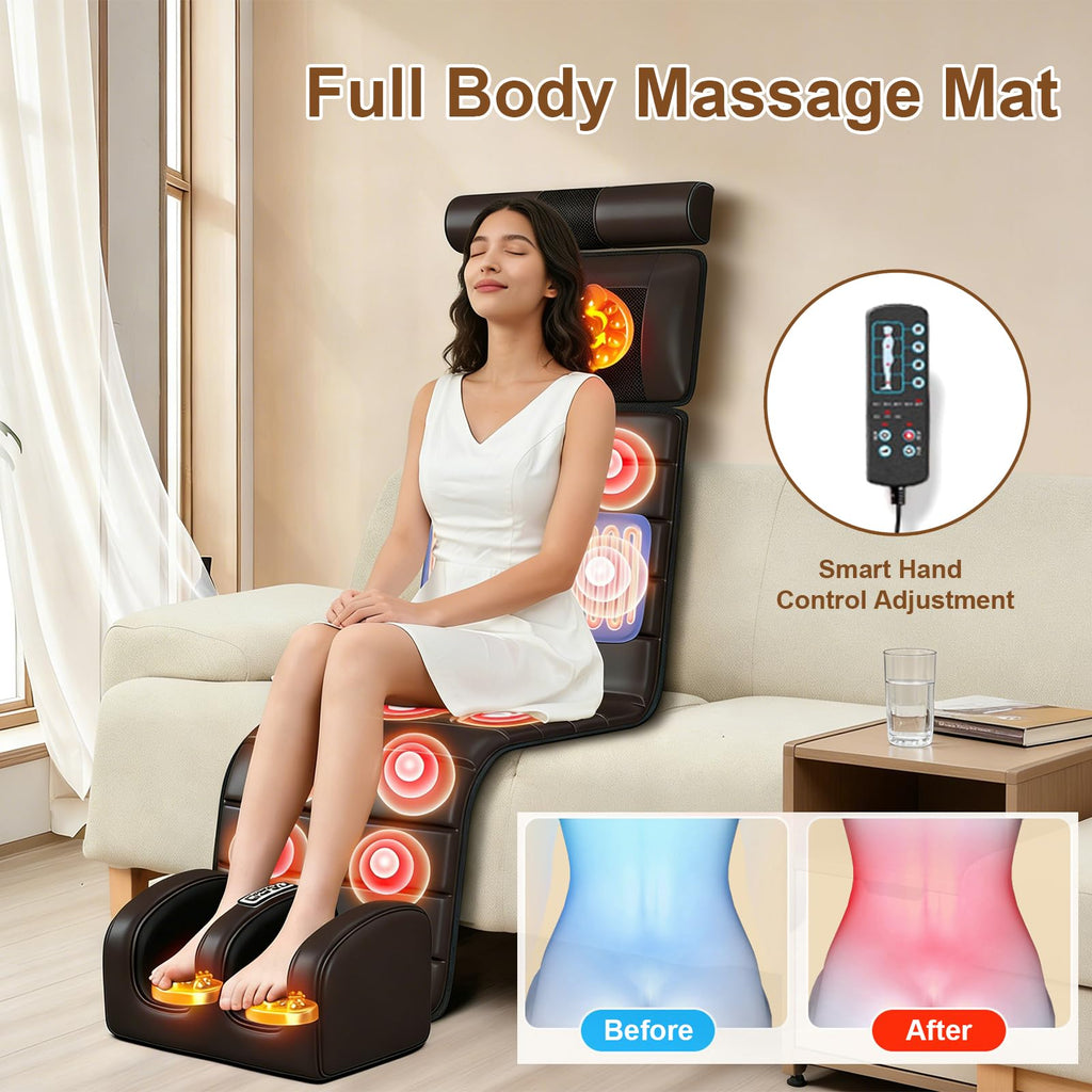 Brown Full Body Heating Massage Mat with Detachable Neck and Leg Massagers S412