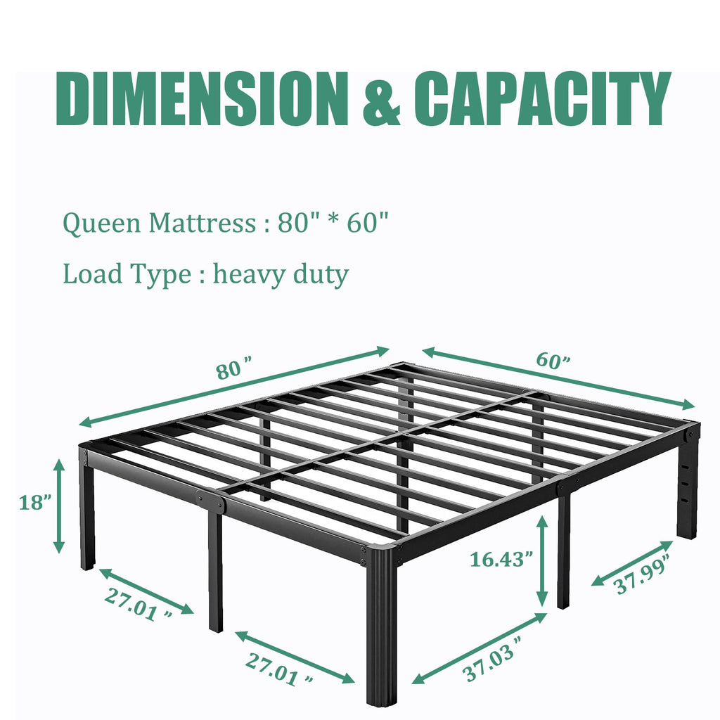 18 Inch Metal Bed Frame Queen Size Black M364783