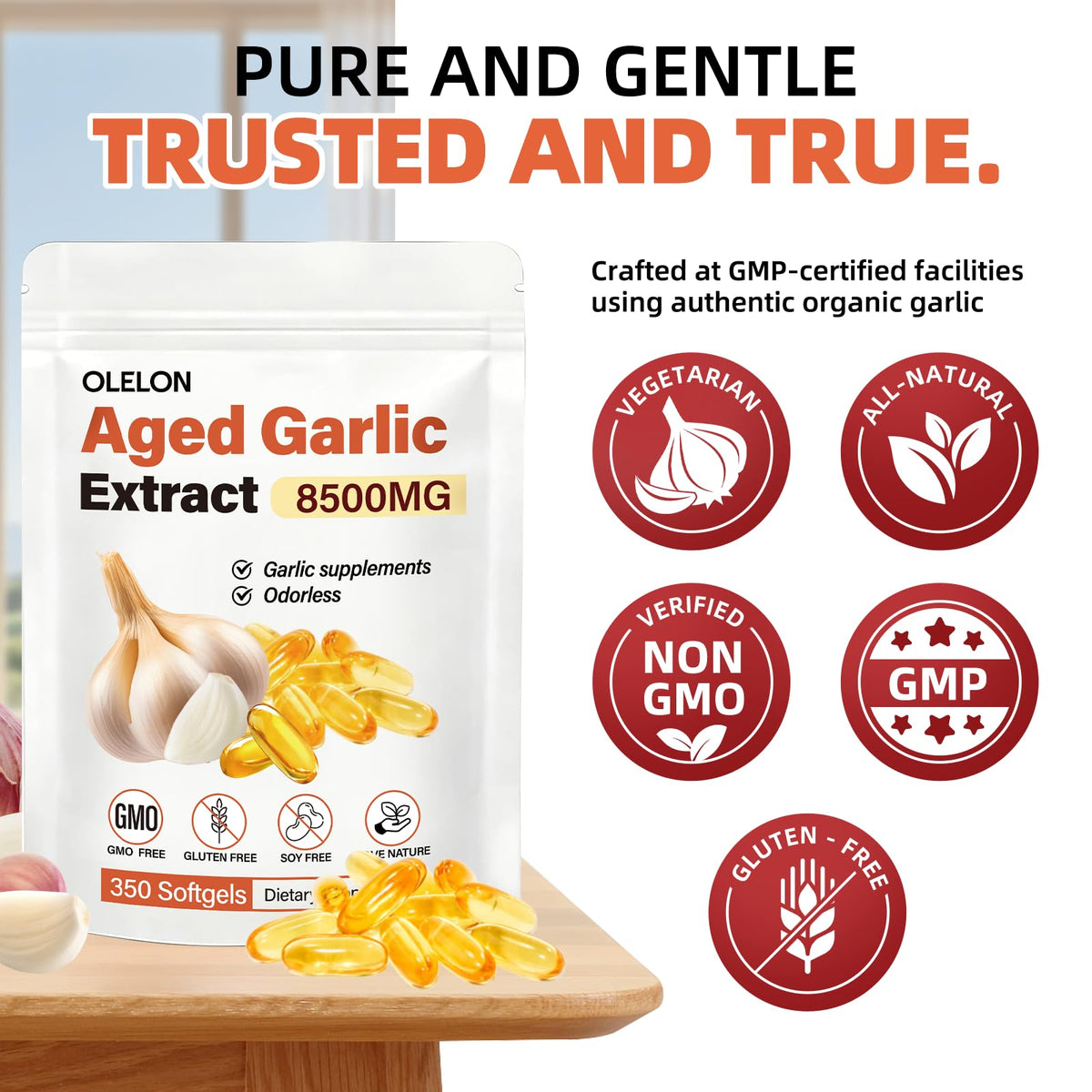 Aged Garlic Extract 350 Softgels Odorless Organic Garlic Supplement A1197