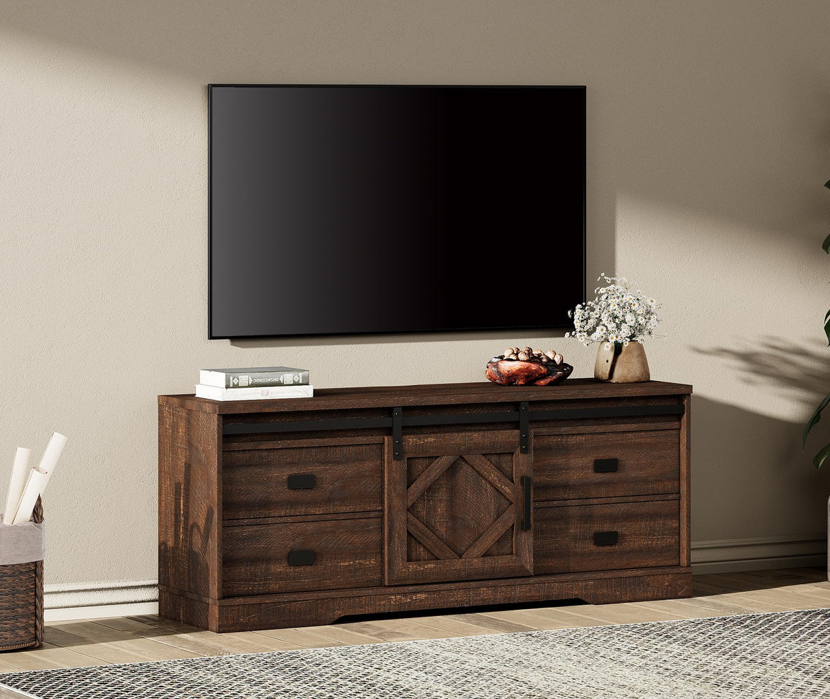 60 inch Farmhouse TV Stand with Drawers & Storage Cabinet S54442