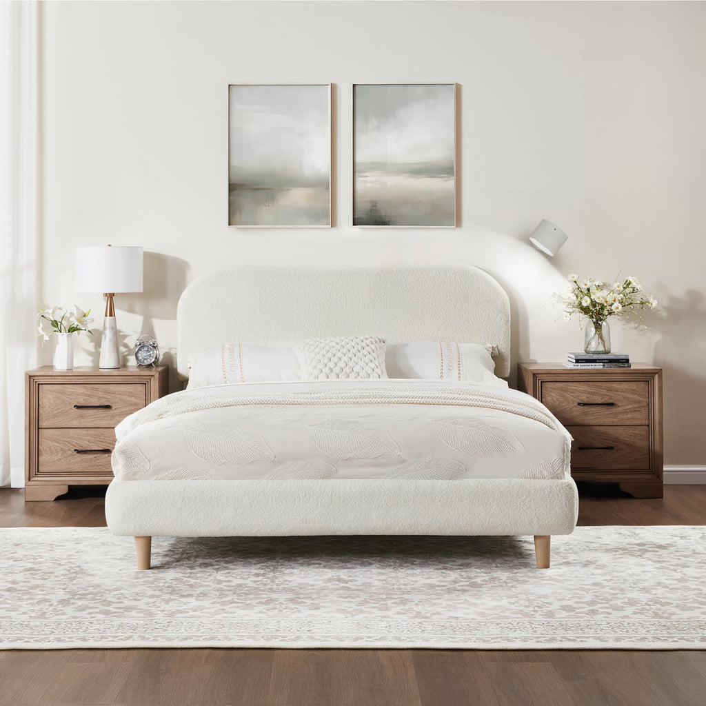 Queen Size White Boucle Bed Frame H51315