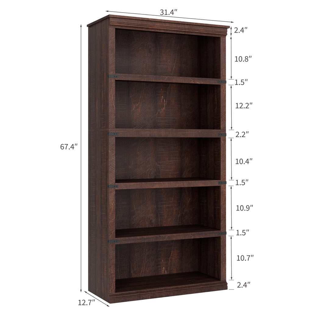 5-Tier Metal Bookcase with Adjustable Shelves D571