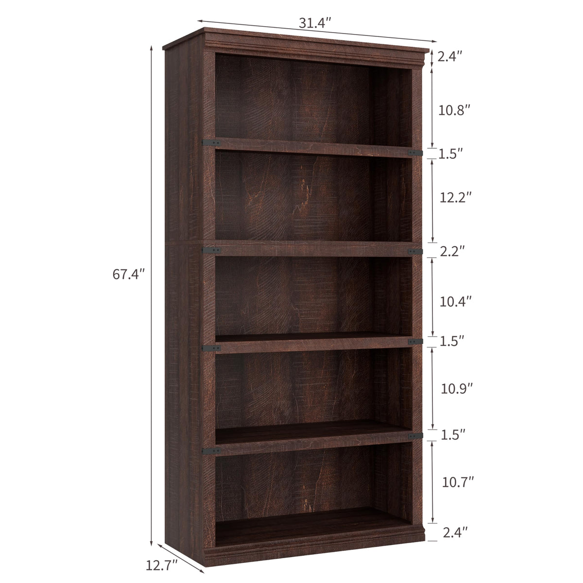 5-Tier Metal Bookcase with Adjustable Shelves D571