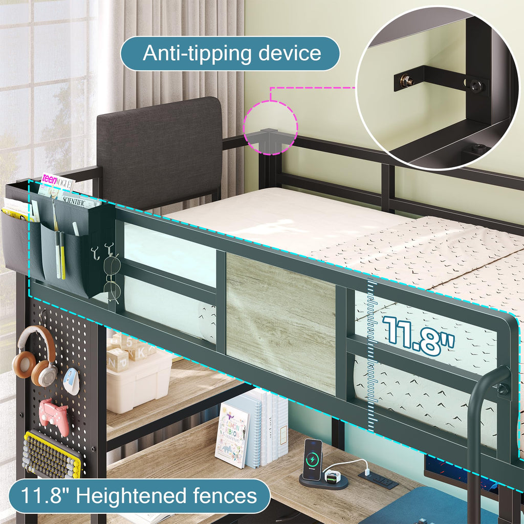 Twin Size Loft Bed with Desk and 5 Drawer H74418