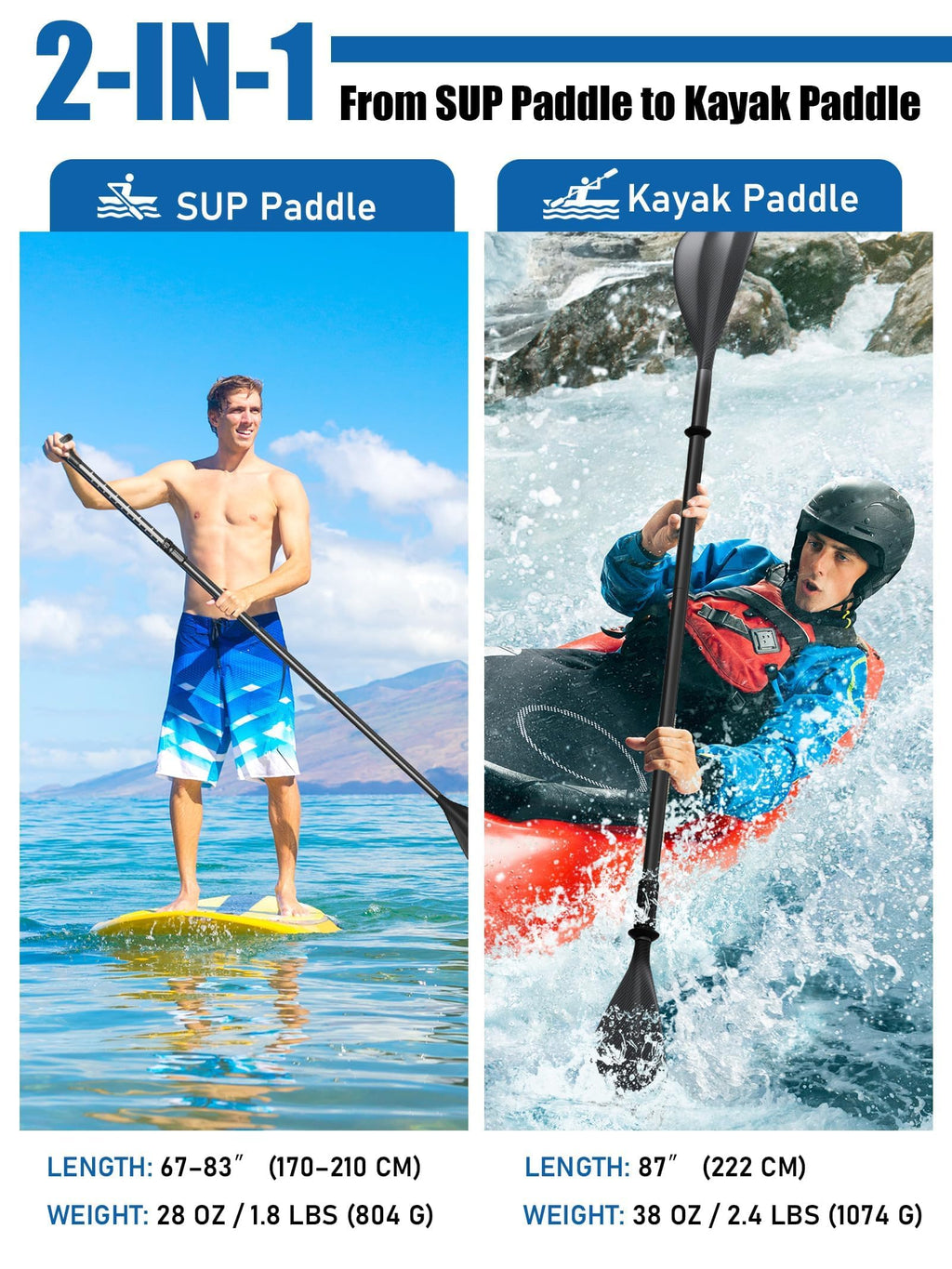 4 Piece Carbon Aluminium Adjustable SUP Paddle 67"-83" N430671