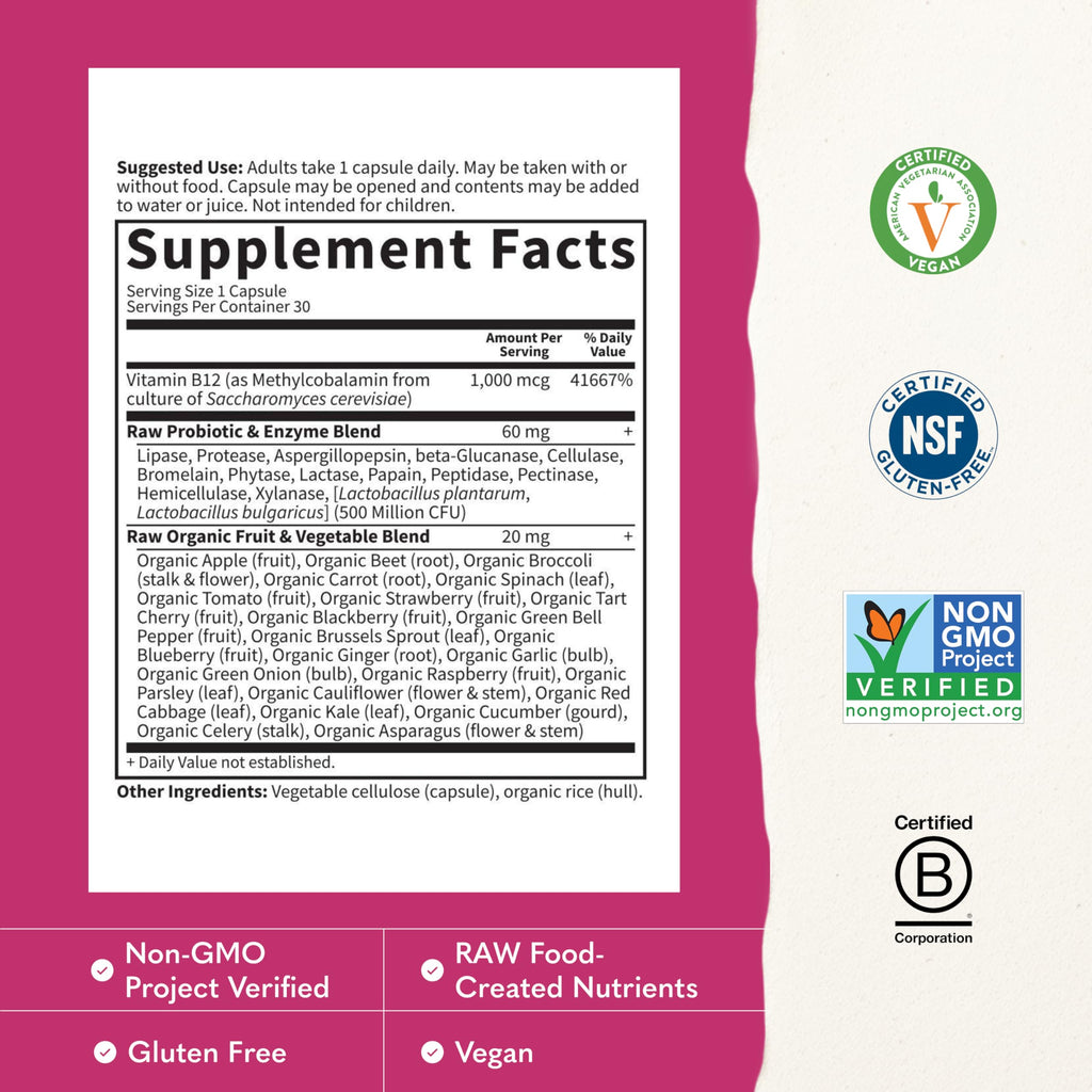 Vegan B-12 Methylcobalamin 30 Capsules F7005