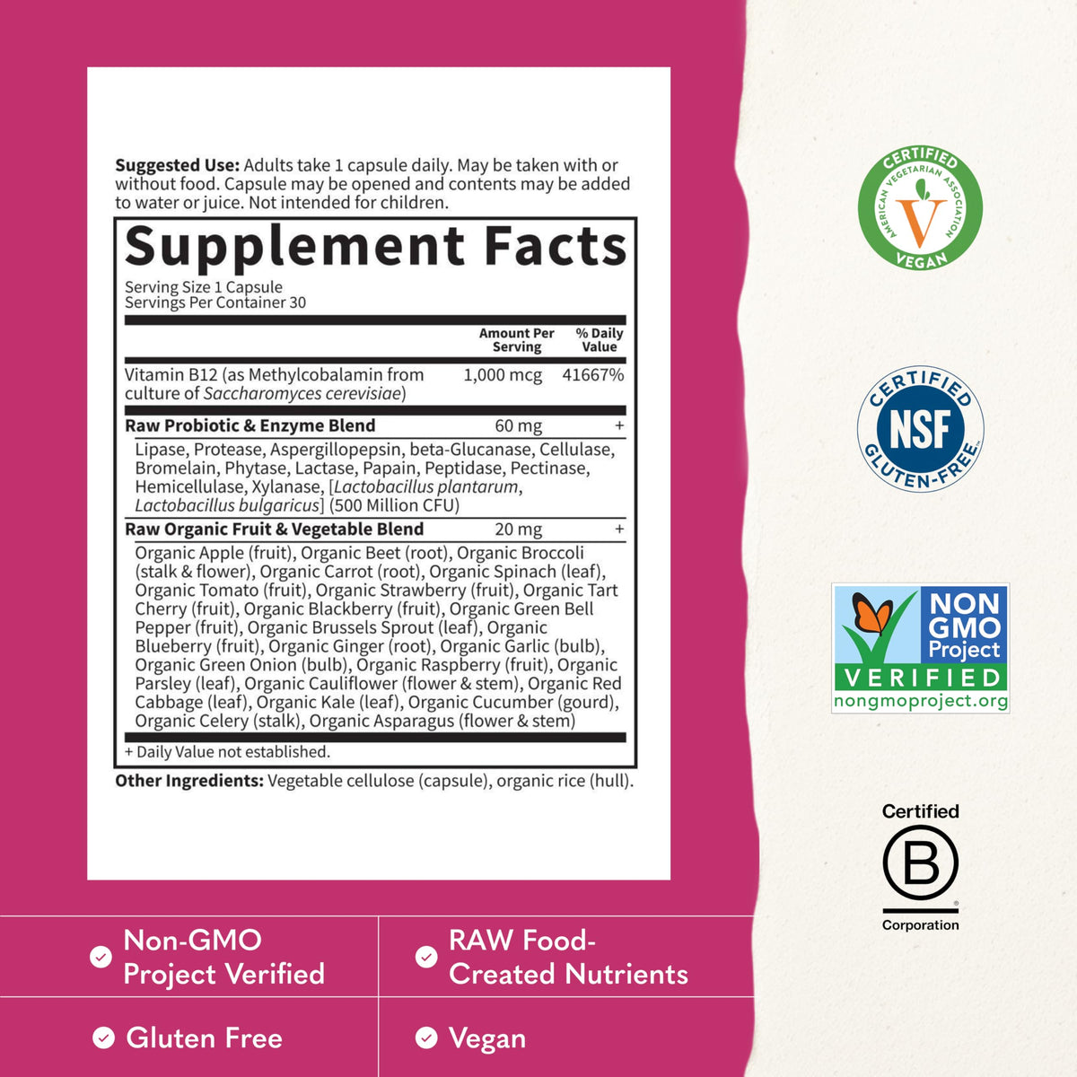 Vegan B-12 Methylcobalamin 30 Capsules F7005