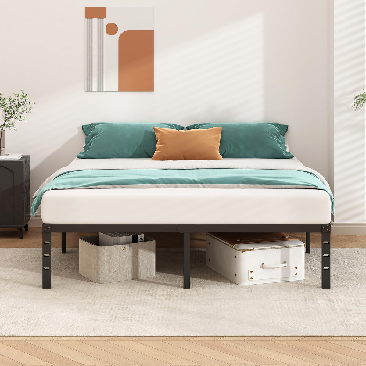 14 Inch Tall Black Metal Platform Twin Size Bed Frame V39540