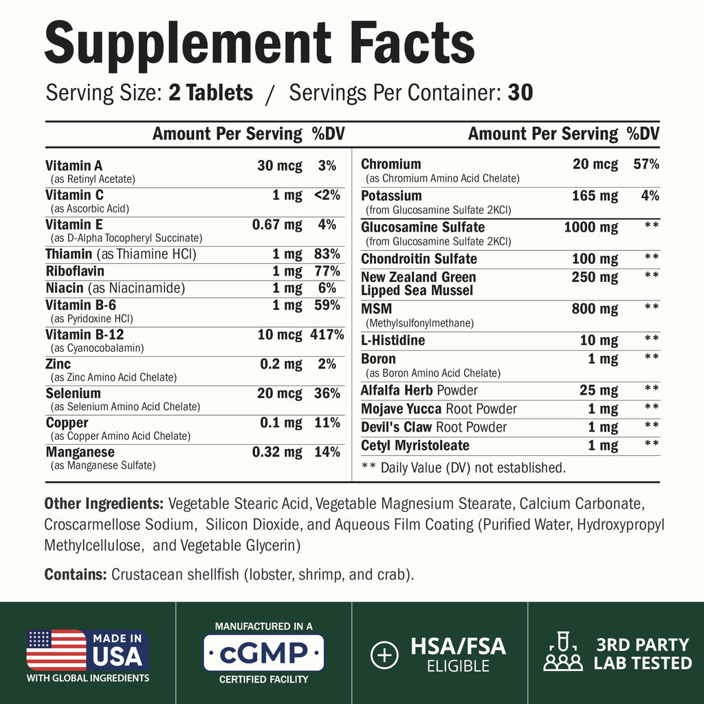 Glucosamine Chondroitin MSM Joint Supplements 60 Tabs M2142