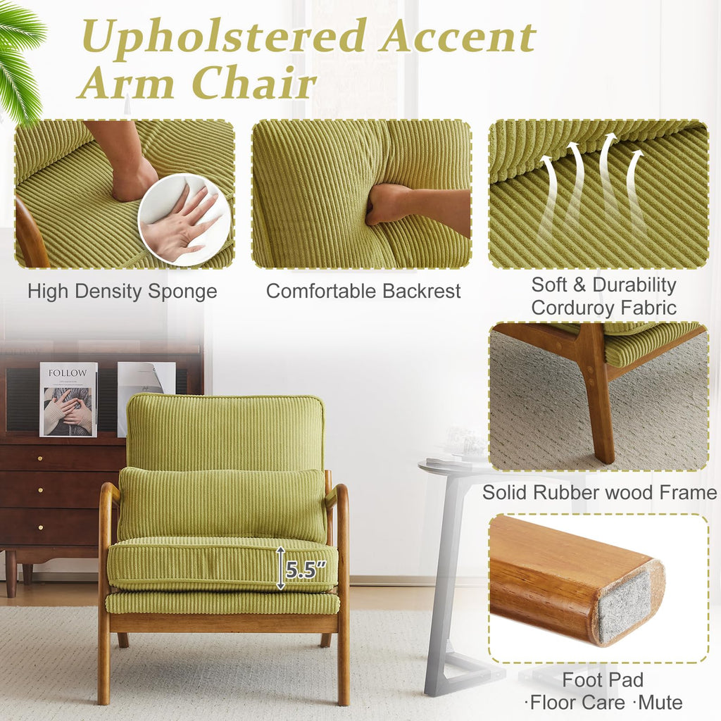 Green Corduroy Accent Chairs Set of 2 M1588